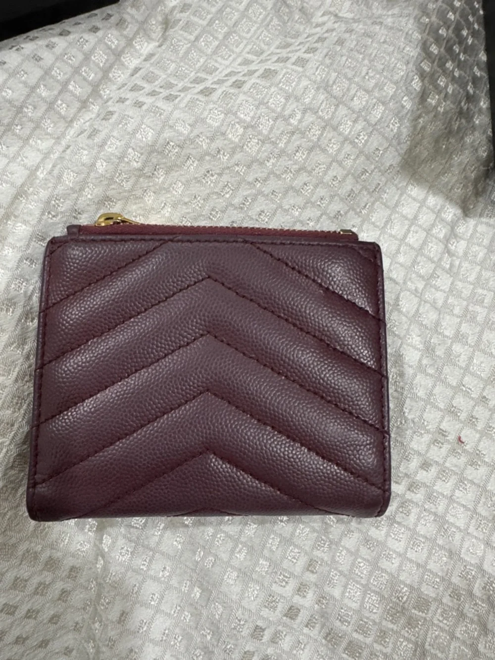 Saint Laurent Quilted Card Case Wallet in Deep Plum with Gold Hardware - Picture 5 of 6